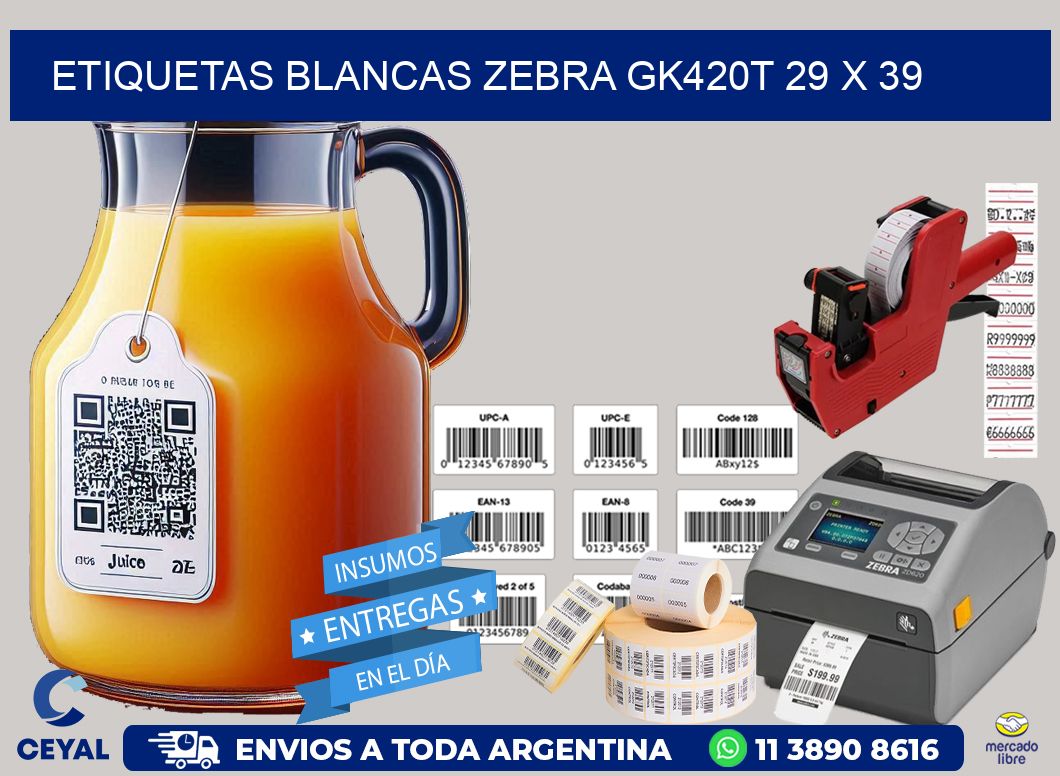 ETIQUETAS BLANCAS ZEBRA GK420T 29 x 39