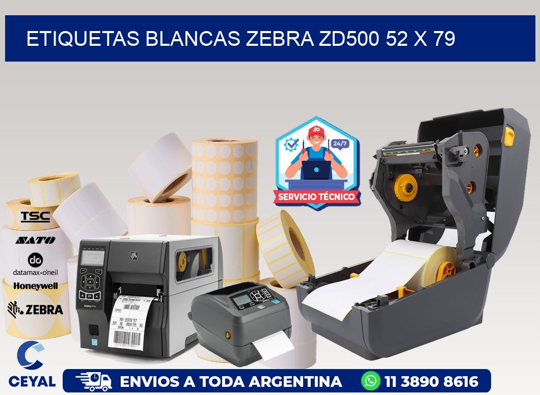 ETIQUETAS BLANCAS ZEBRA ZD500 52 x 79