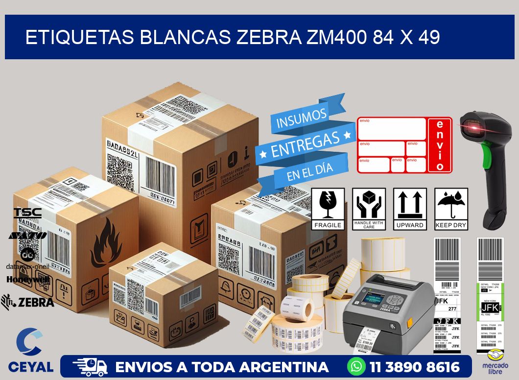 ETIQUETAS BLANCAS ZEBRA ZM400 84 x 49