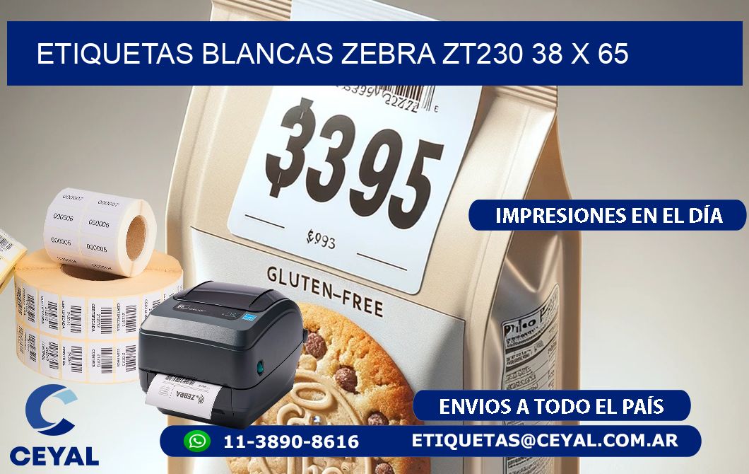 ETIQUETAS BLANCAS ZEBRA ZT230 38 x 65