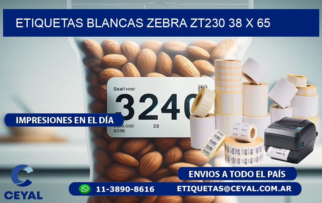 ETIQUETAS BLANCAS ZEBRA ZT230 38 x 65