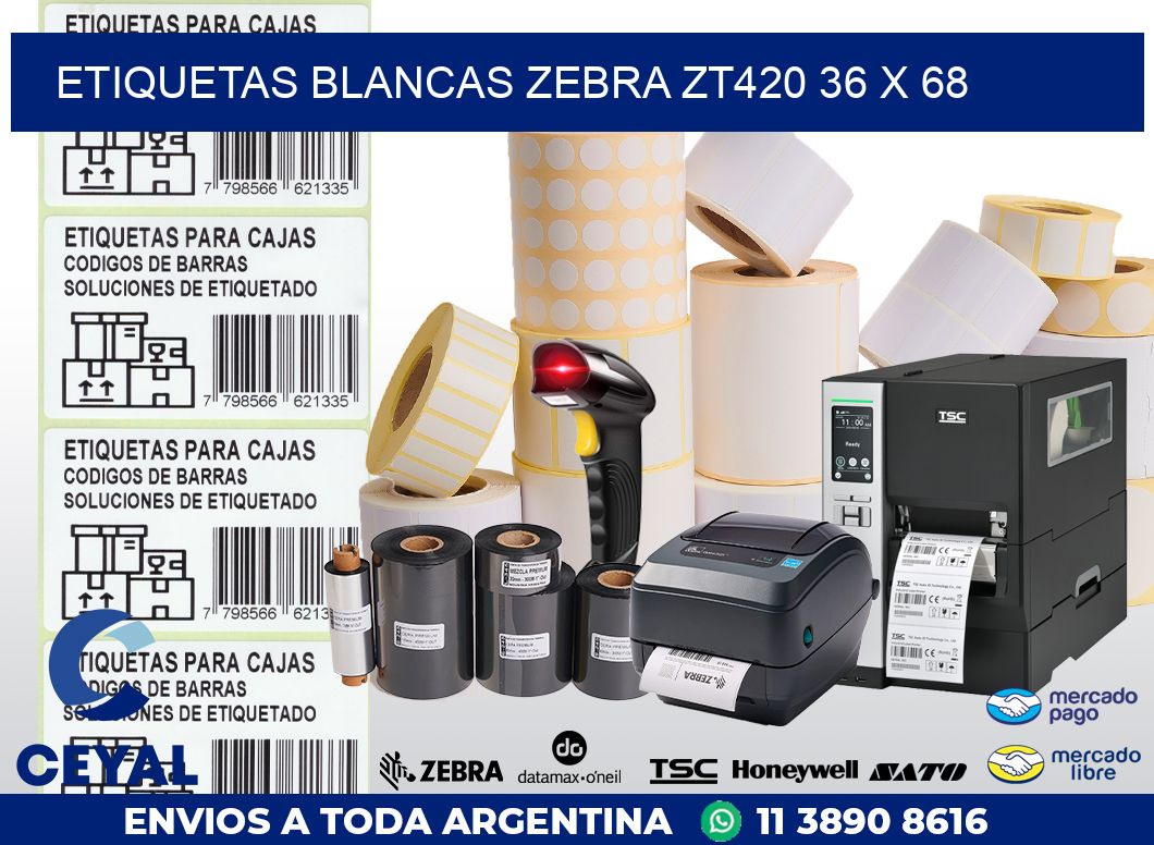 ETIQUETAS BLANCAS ZEBRA ZT420 36 x 68