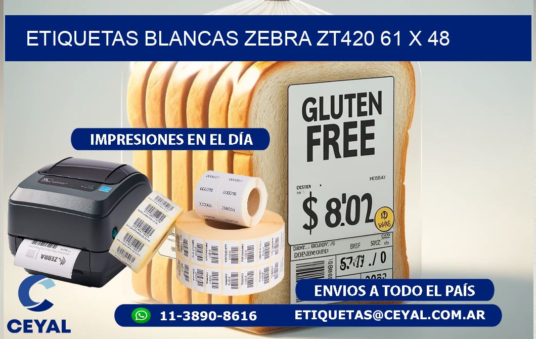 ETIQUETAS BLANCAS ZEBRA ZT420 61 x 48