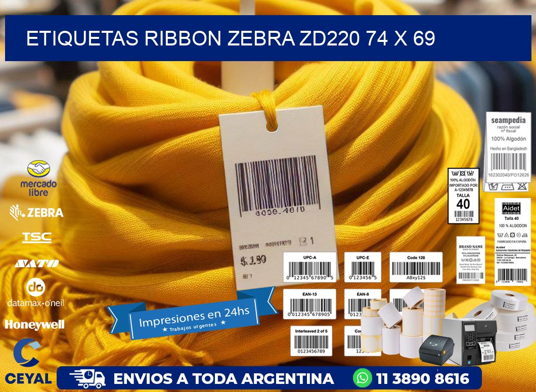ETIQUETAS RIBBON Zebra ZD220 74 x 69
