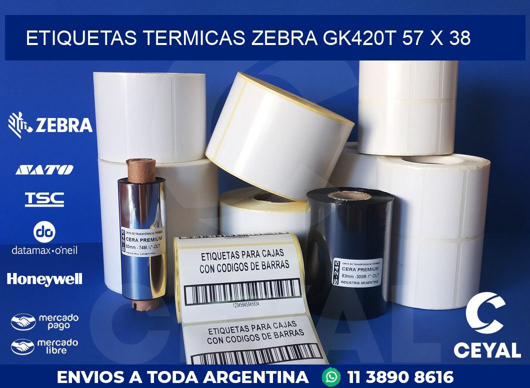 ETIQUETAS TERMICAS ZEBRA GK420T 57 x 38