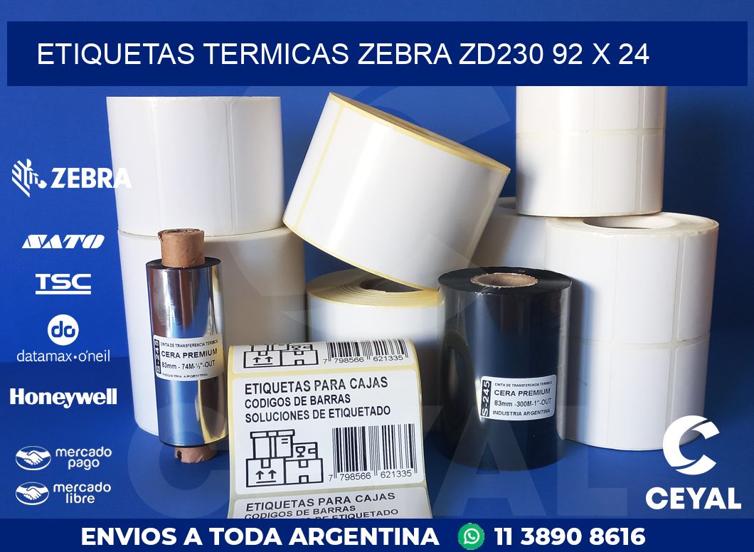 ETIQUETAS TERMICAS ZEBRA ZD230 92 x 24