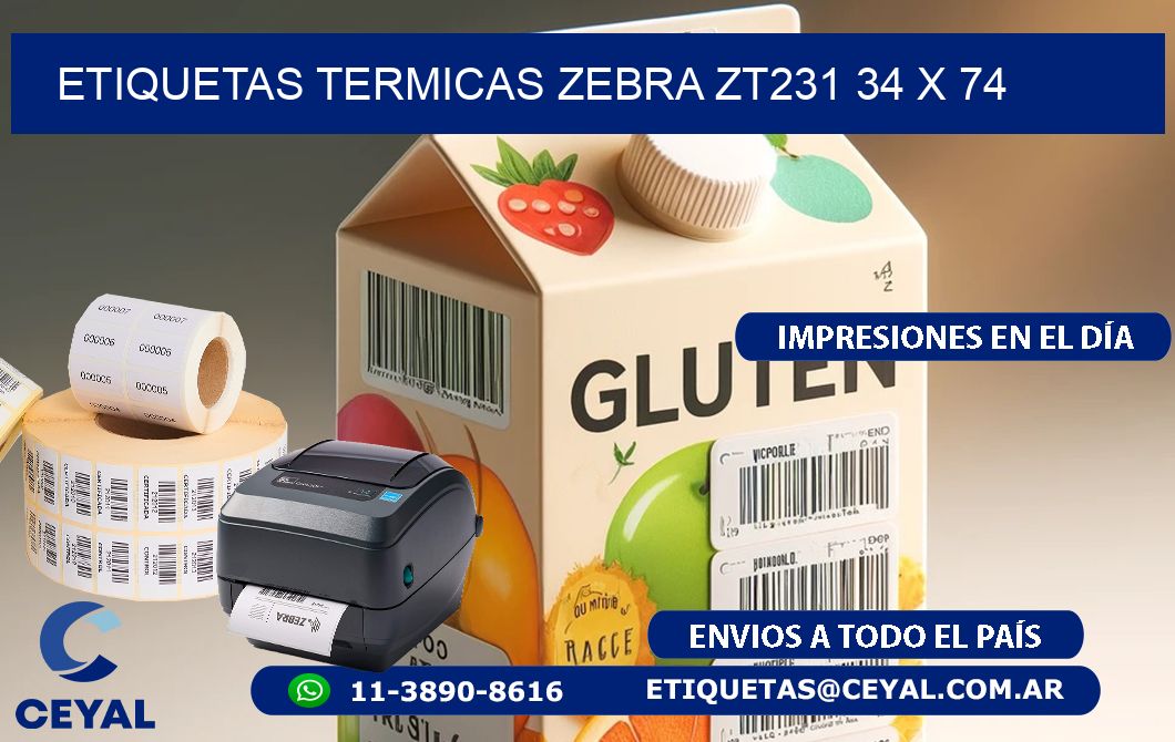 ETIQUETAS TERMICAS ZEBRA ZT231 34 x 74