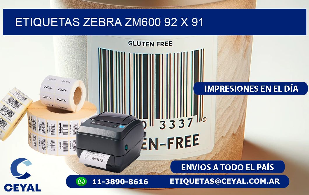 ETIQUETAS Zebra ZM600 92 x 91