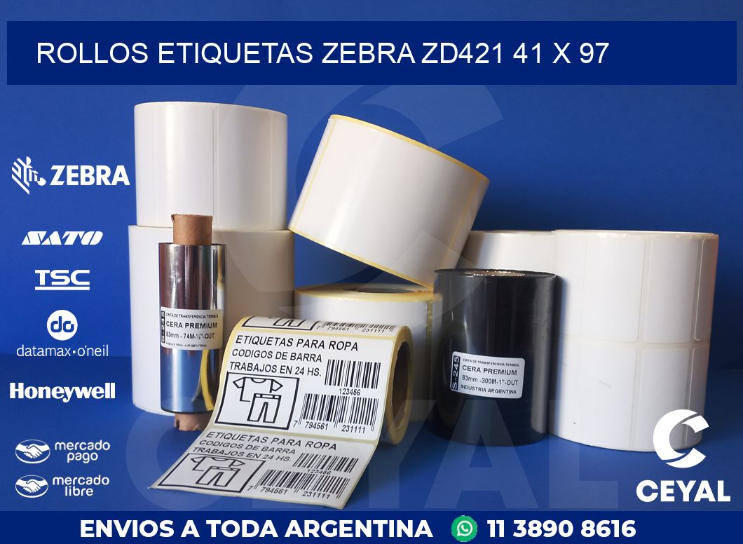 ROLLOS ETIQUETAS Zebra ZD421 41 x 97
