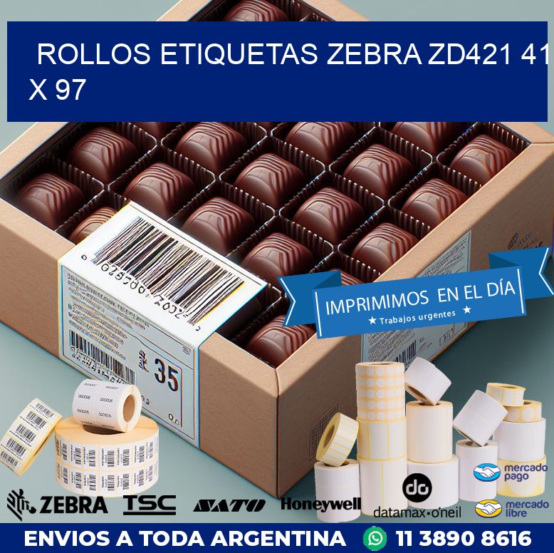 ROLLOS ETIQUETAS Zebra ZD421 41 x 97