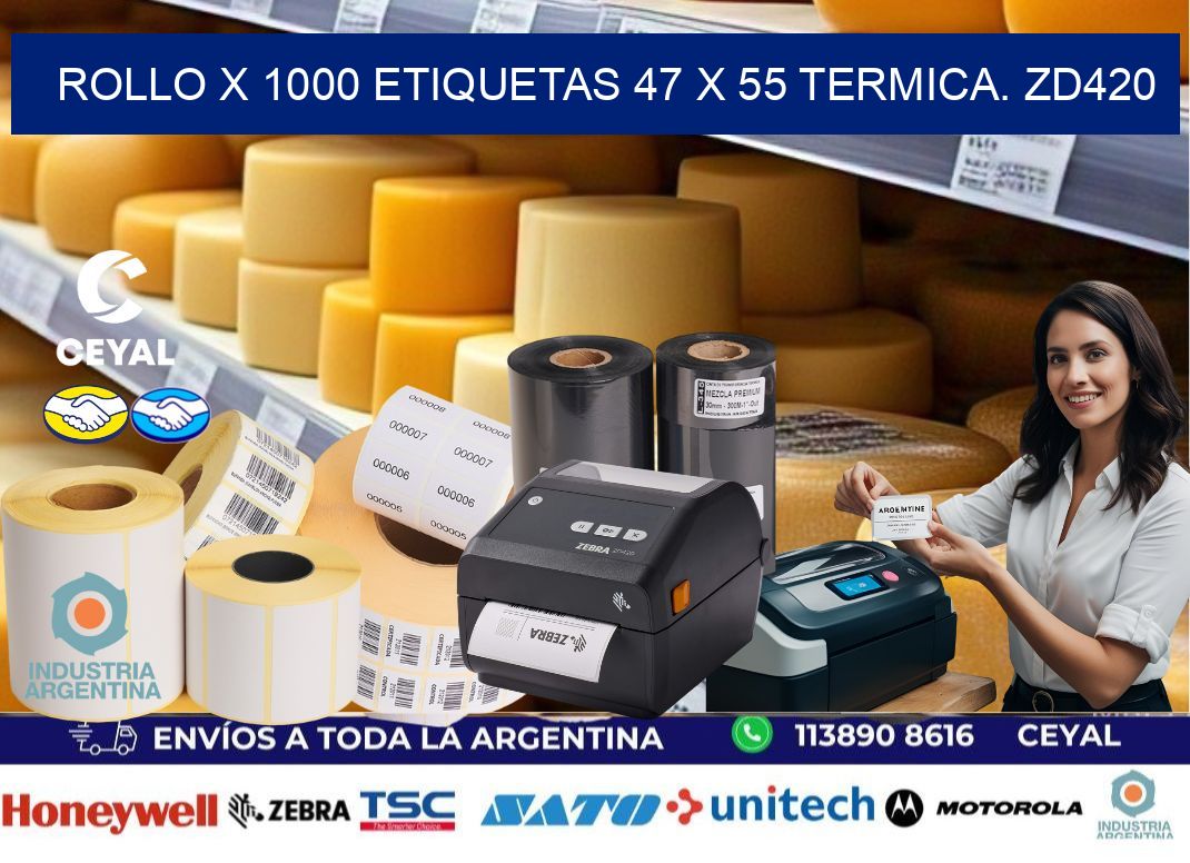Rollo X 1000 etiquetas 47 x 55 termica. zd420