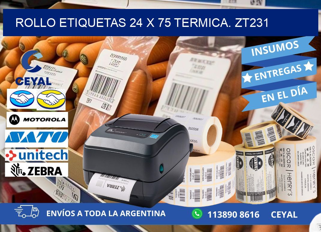 Rollo etiquetas 24 x 75 termica. zt231