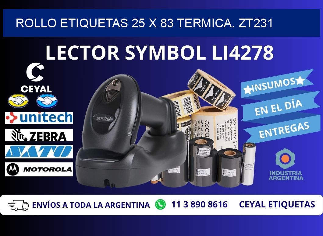 Rollo etiquetas 25 x 83 termica. zt231