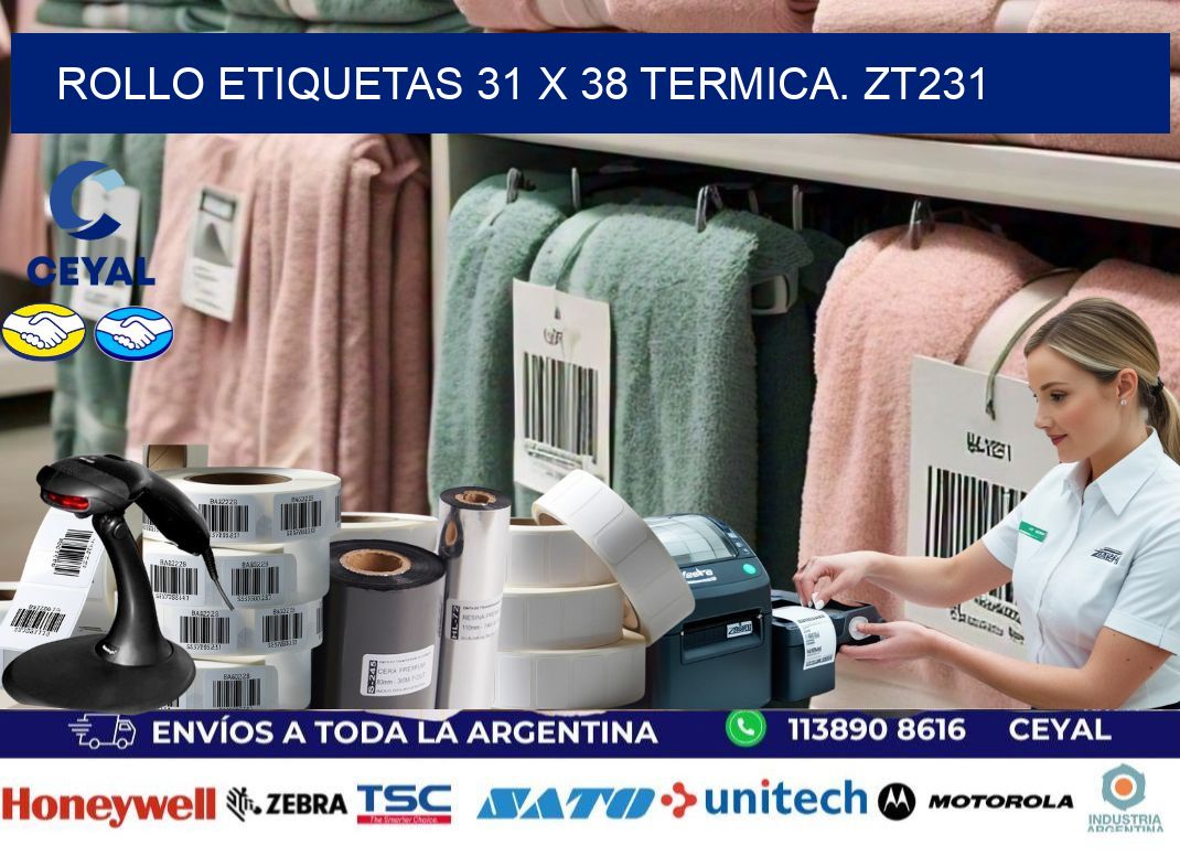 Rollo etiquetas 31 x 38 termica. zt231