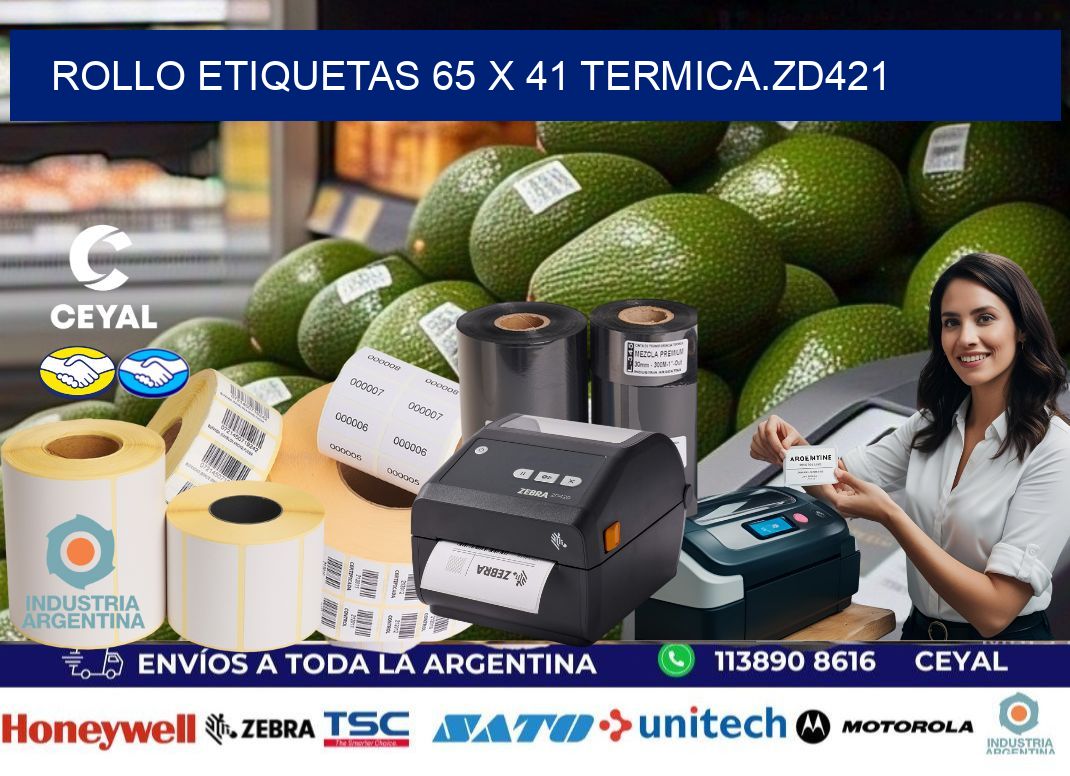 Rollo etiquetas 65 x 41 termica.zd421