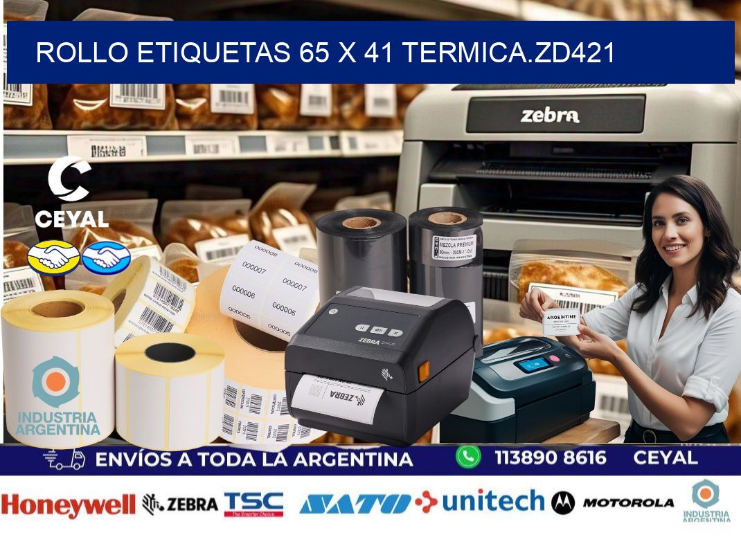 Rollo etiquetas 65 x 41 termica.zd421