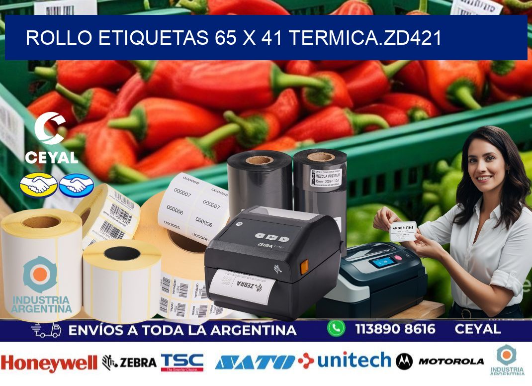 Rollo etiquetas 65 x 41 termica.zd421