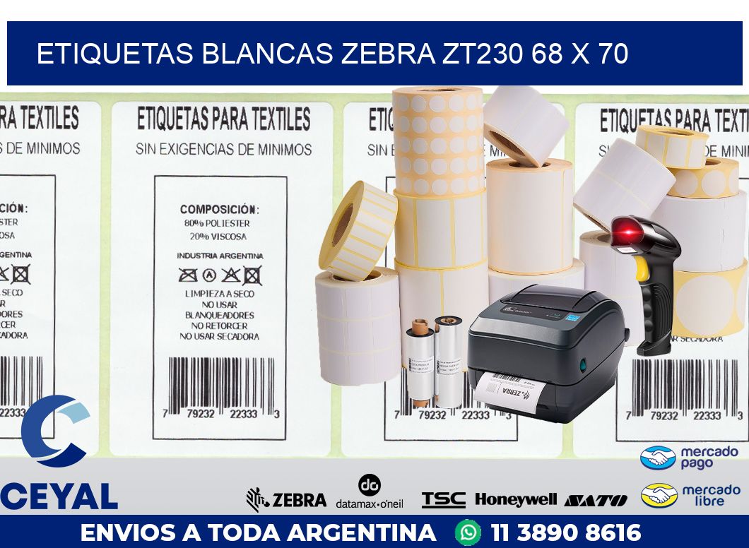 ETIQUETAS BLANCAS ZEBRA ZT230 68 x 70
