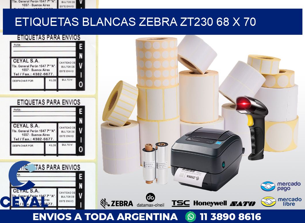 ETIQUETAS BLANCAS ZEBRA ZT230 68 x 70