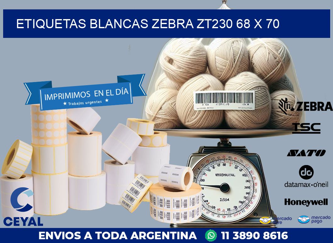 ETIQUETAS BLANCAS ZEBRA ZT230 68 x 70