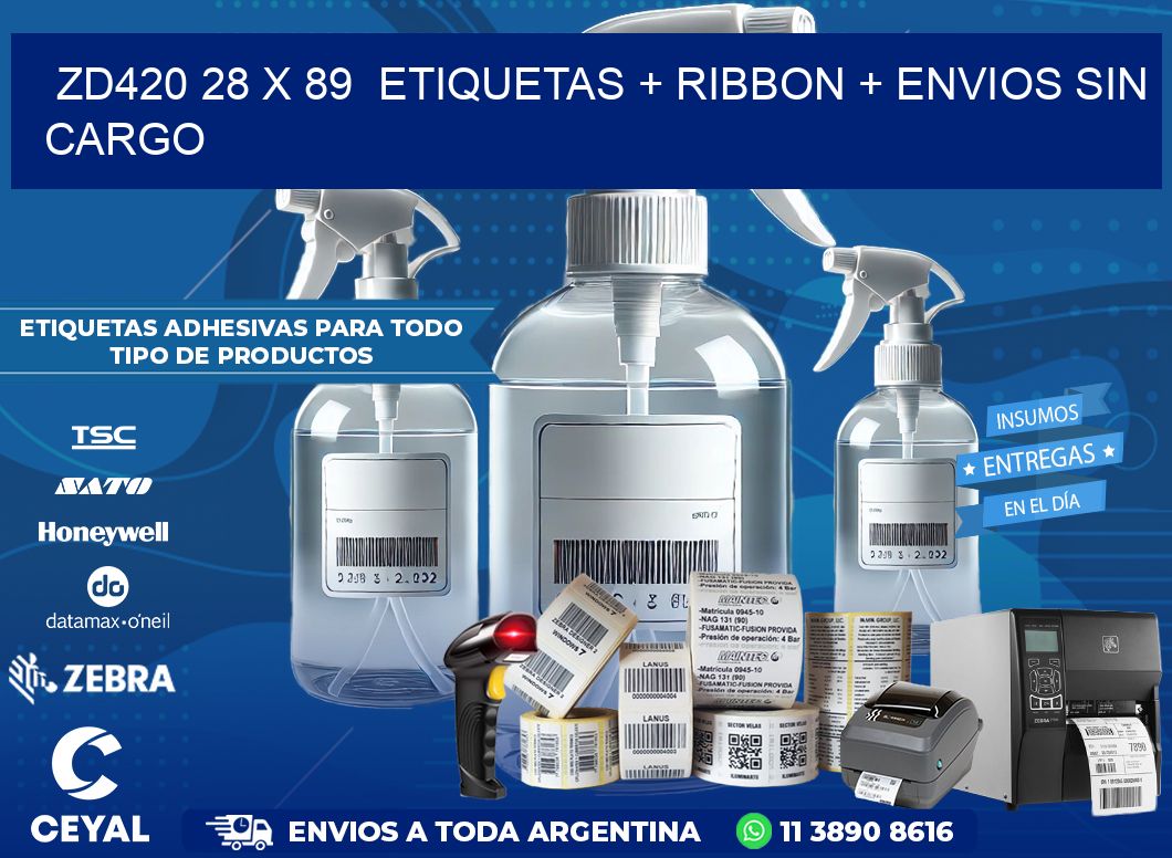 ZD420 28 x 89  etiquetas + ribbon + envios sin cargo