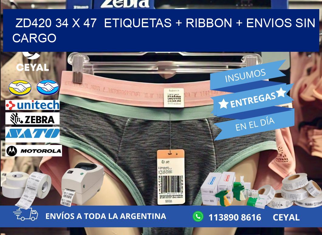 ZD420 34 x 47  etiquetas + ribbon + envios sin cargo