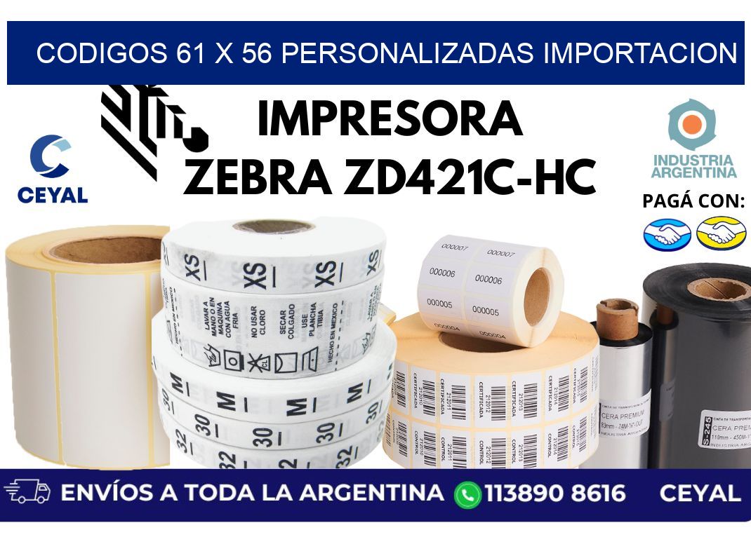 codigos 61 x 56 personalizadas importacion