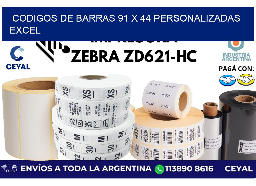 codigos de barras 91 x 44 personalizadas excel