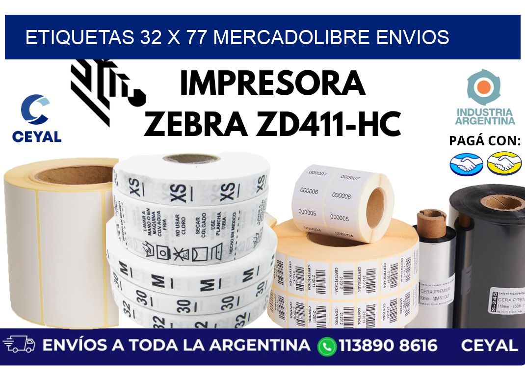 etiquetas 32 x 77 mercadolibre envios