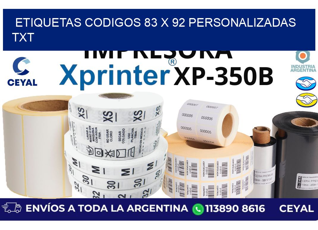 etiquetas codigos 83 x 92 personalizadas txt