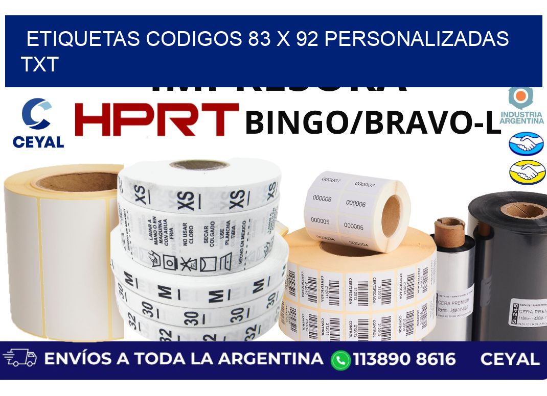 etiquetas codigos 83 x 92 personalizadas txt