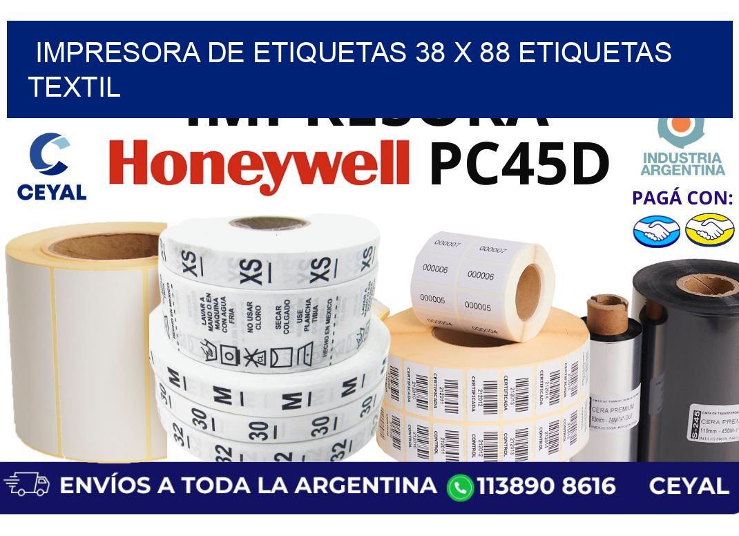 impresora de etiquetas 38 x 88 etiquetas textil