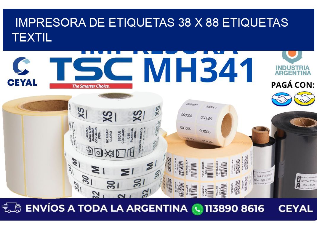 impresora de etiquetas 38 x 88 etiquetas textil