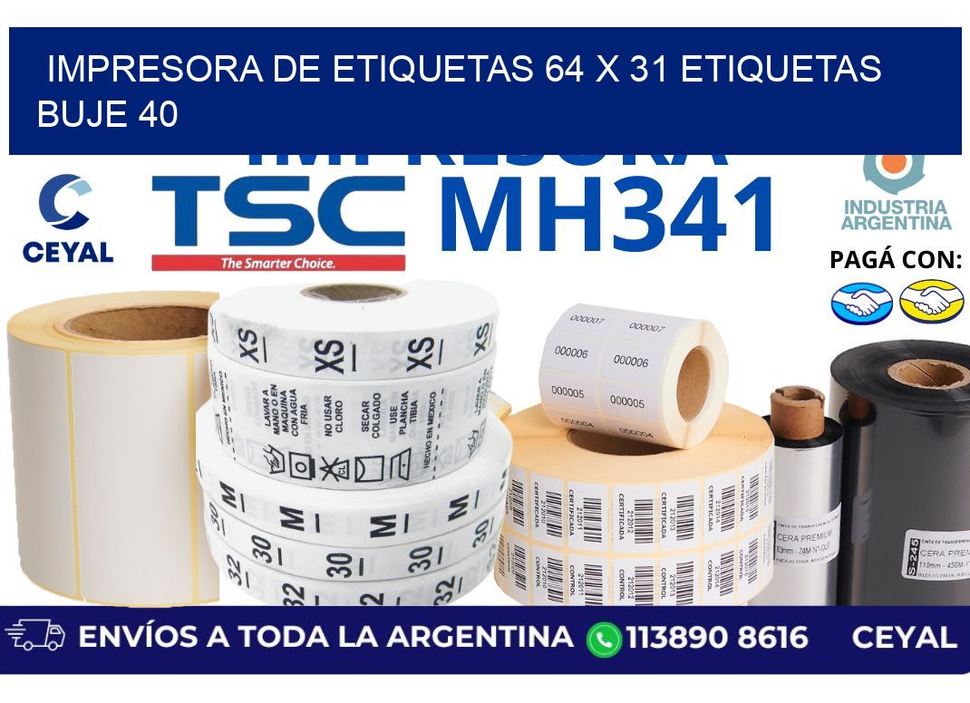 impresora de etiquetas 64 x 31 etiquetas buje 40