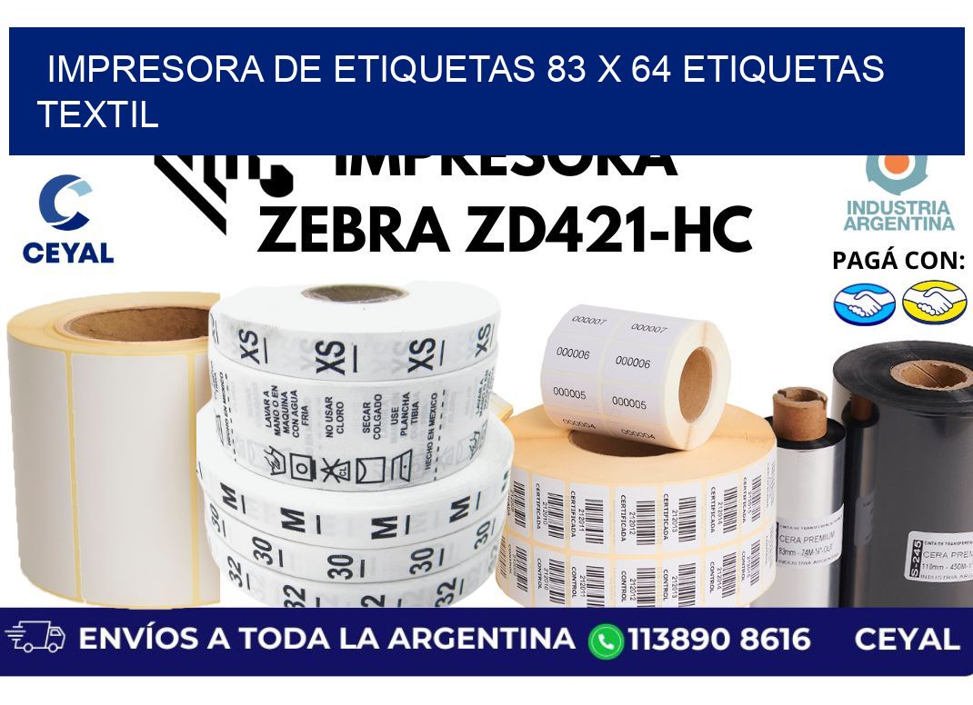 impresora de etiquetas 83 x 64 etiquetas textil
