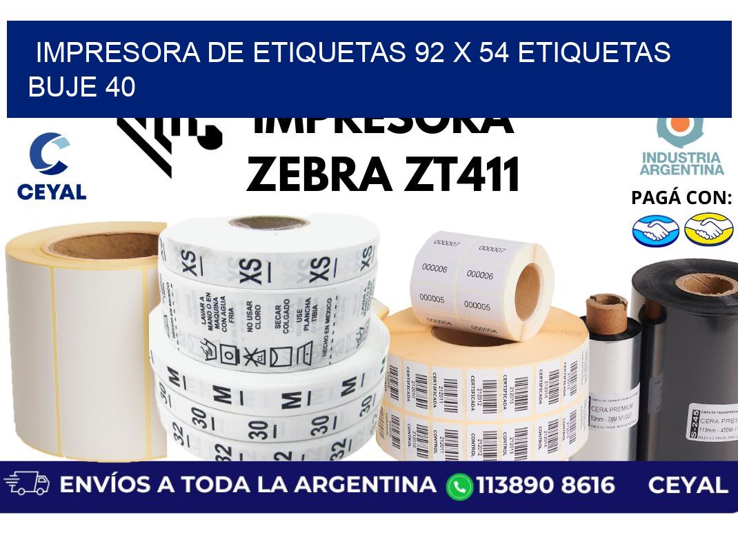 impresora de etiquetas 92 x 54 etiquetas buje 40