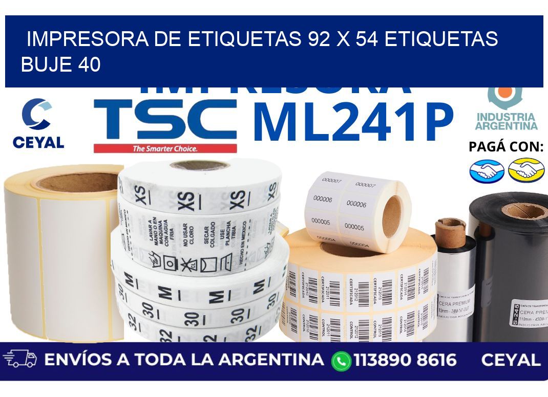 impresora de etiquetas 92 x 54 etiquetas buje 40