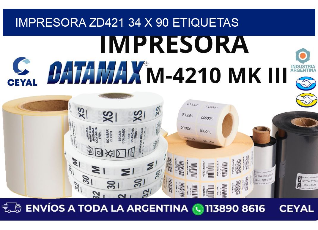 impresora zd421 34 x 90 etiquetas
