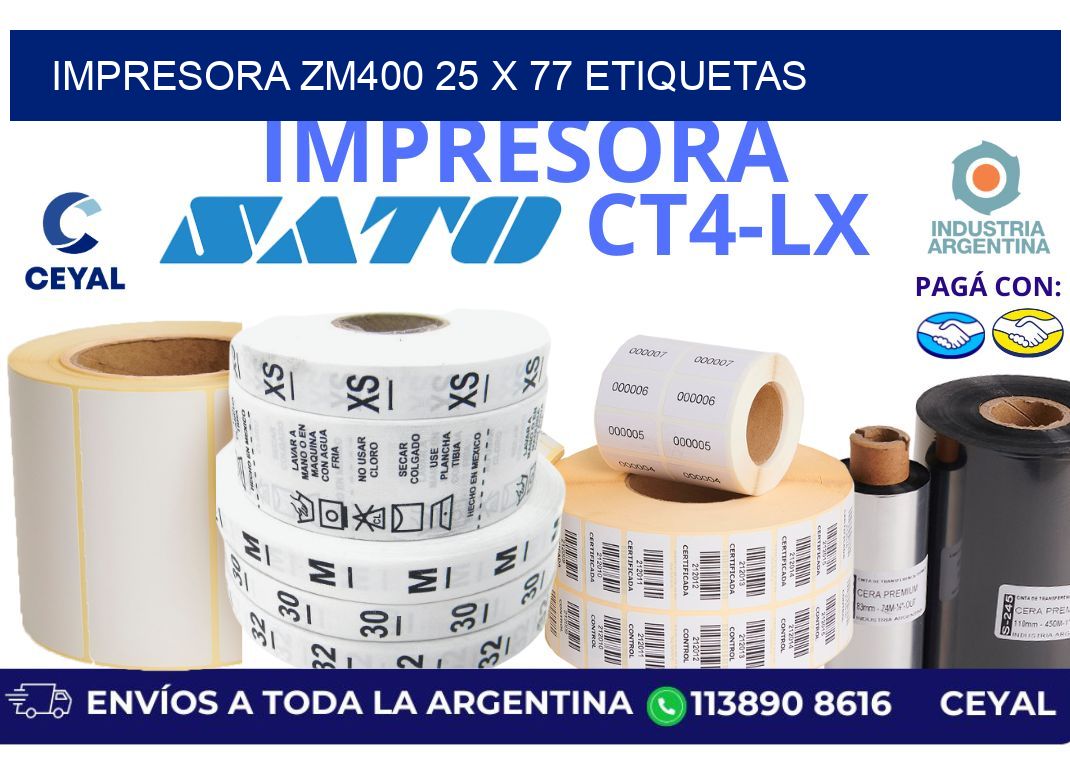 impresora zm400 25 x 77 etiquetas