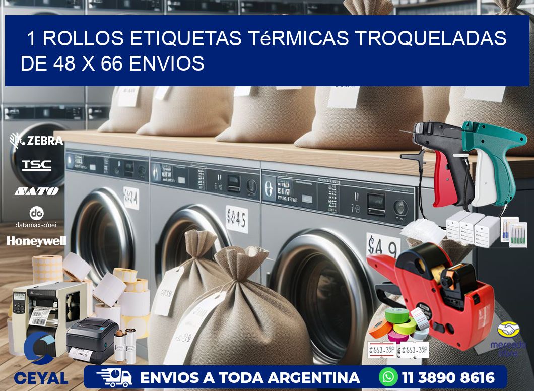 1 Rollos Etiquetas Térmicas Troqueladas De 48 x 66 ENVIOS