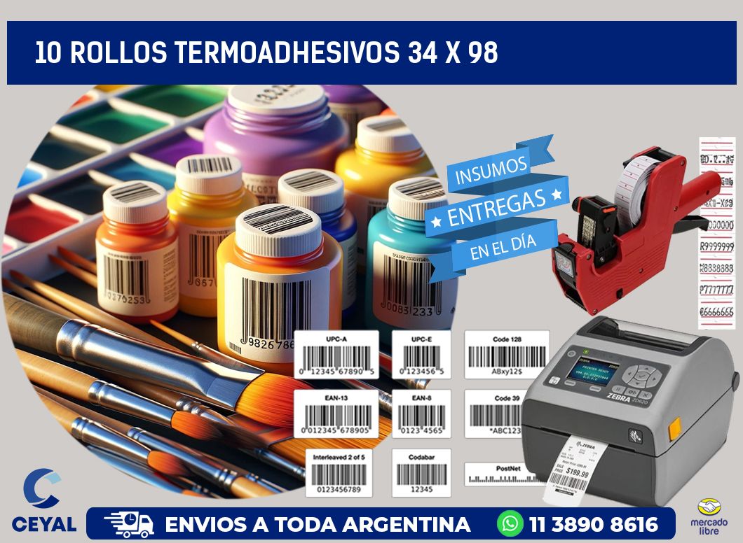 10 ROLLOS TERMOADHESIVOS 34 x 98
