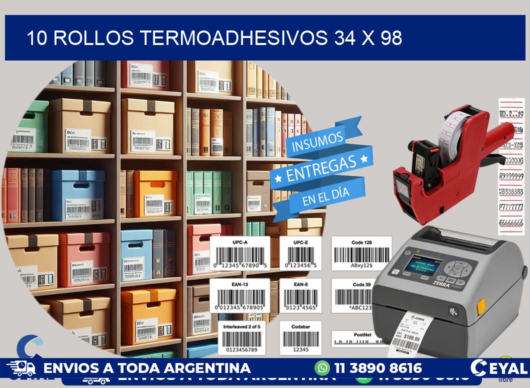 10 ROLLOS TERMOADHESIVOS 34 x 98