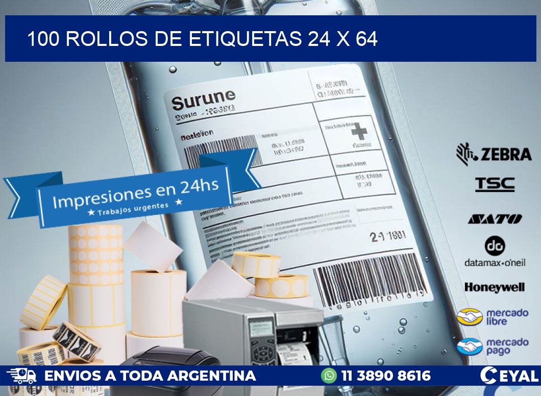 100 ROLLOS DE ETIQUETAS 24 x 64