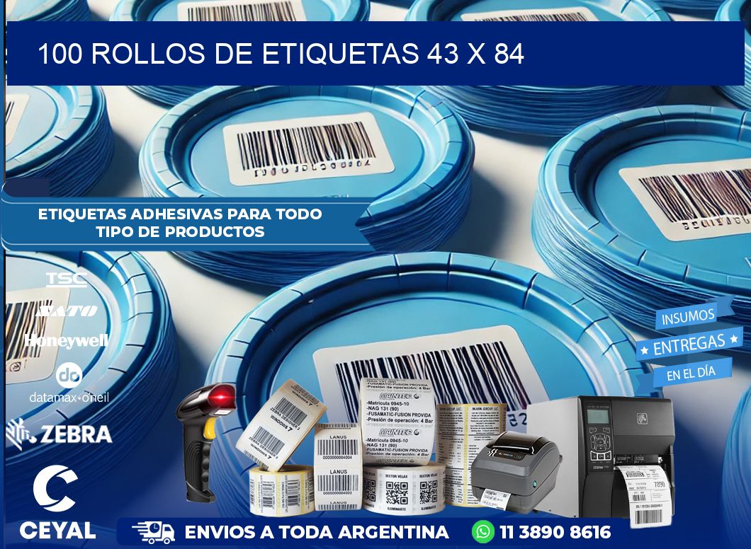 100 ROLLOS DE ETIQUETAS 43 x 84