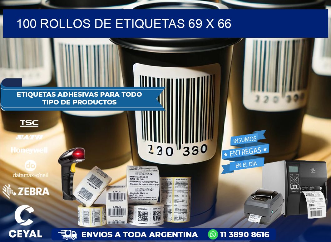 100 ROLLOS DE ETIQUETAS 69 x 66
