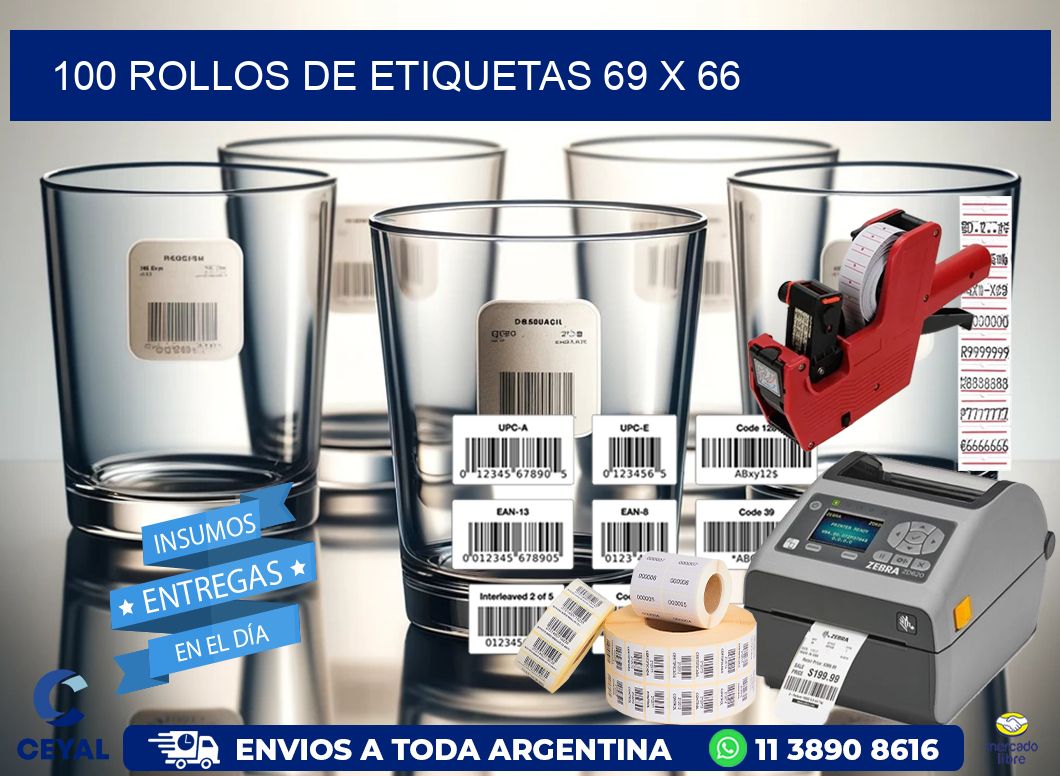 100 ROLLOS DE ETIQUETAS 69 x 66