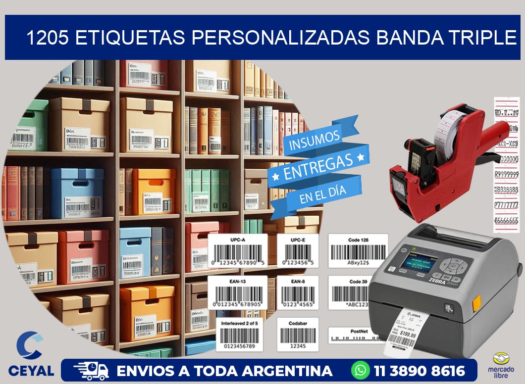 1205 Etiquetas personalizadas banda triple