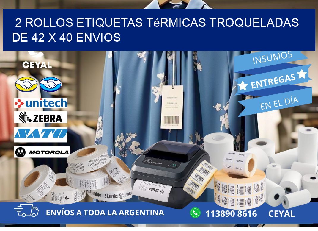 2 Rollos Etiquetas Térmicas Troqueladas De 42 x 40 ENVIOS