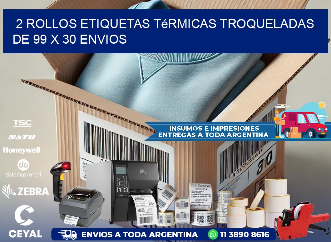 2 Rollos Etiquetas Térmicas Troqueladas De 99 x 30 ENVIOS