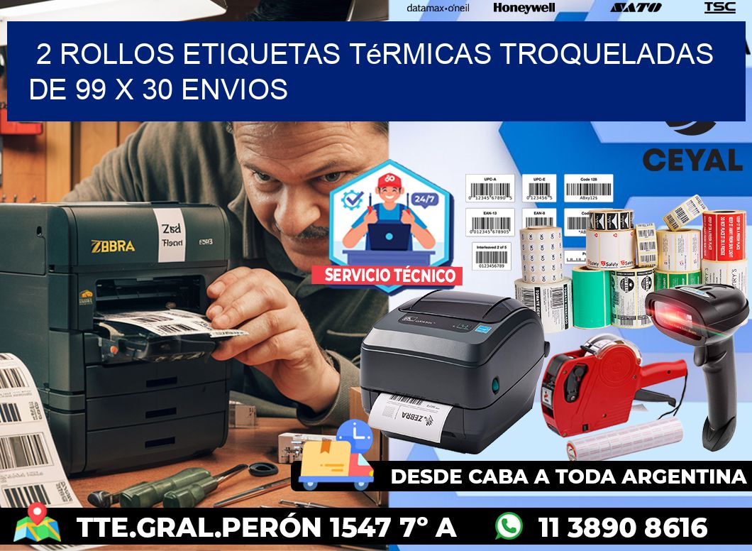 2 Rollos Etiquetas Térmicas Troqueladas De 99 x 30 ENVIOS